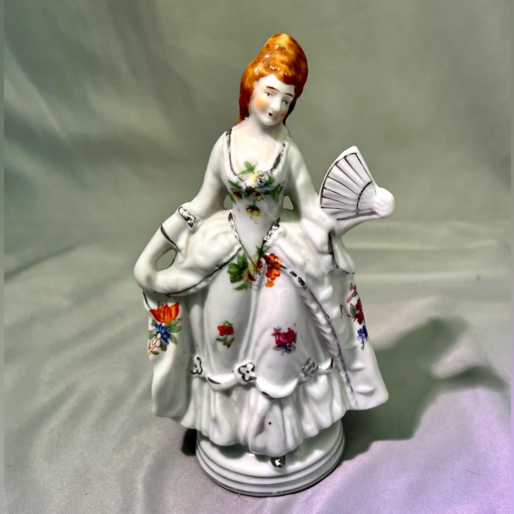 Vintage Figure Hand Painted Flowers Decor Porcelain Japan Signed Woman